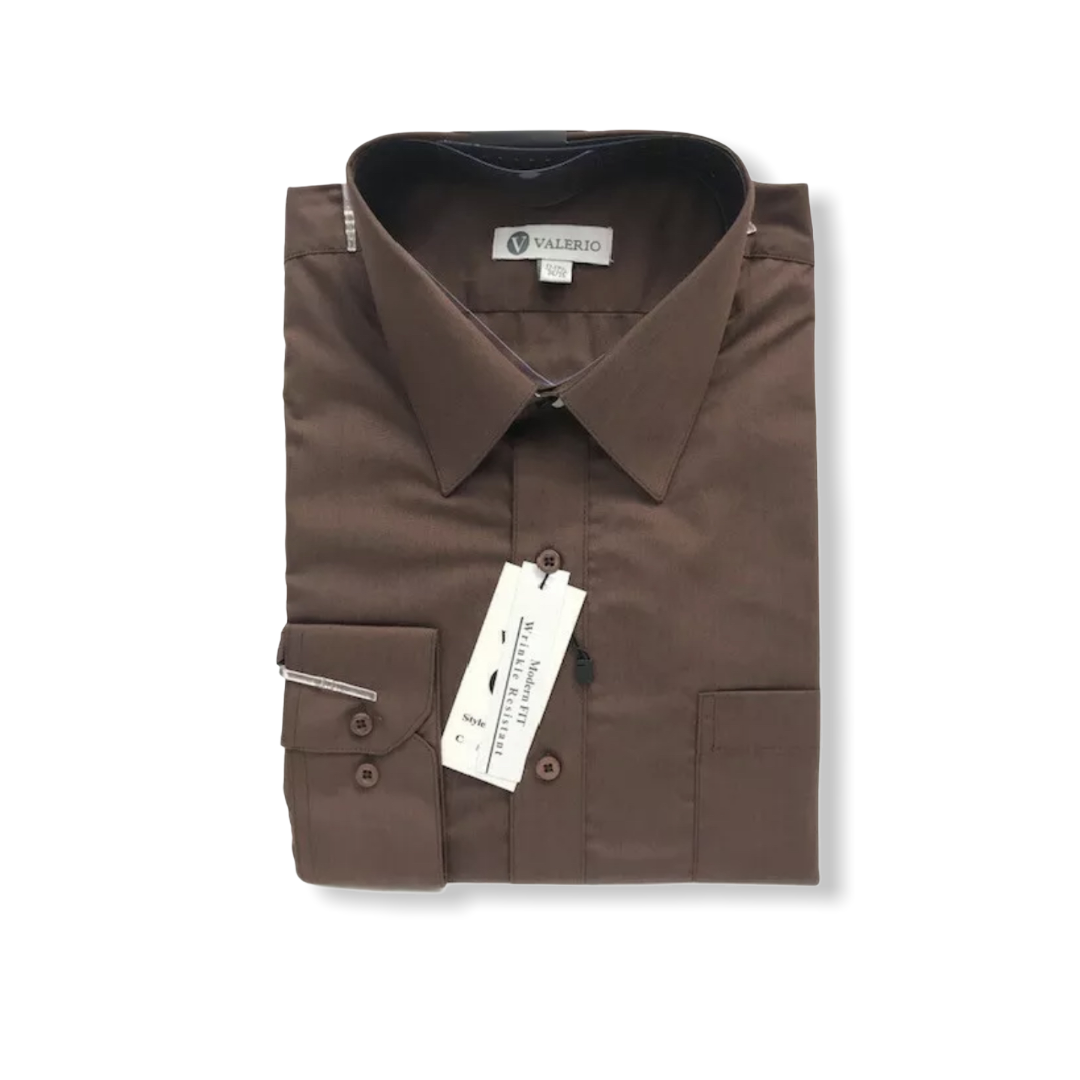 Valerio Brown Dress Shirt - On Time Fashions Tuscaloosa